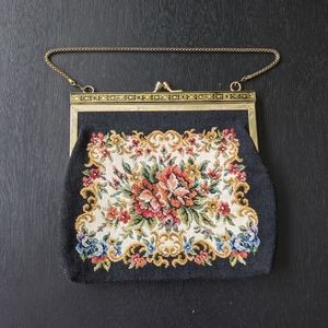 Vintage Clutch Small Petite Point Needlepoint Tapestry Purse